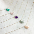 Waterproof Natural Raw Stone Pendant Necklace Faceted Moon Shape Rose Quartz Gemstone Stainless Steel Necklace