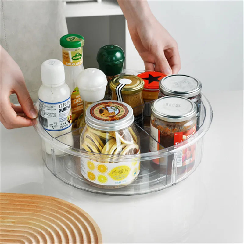 Transparent Divider 360 Rotation Turntable Round Rotating Food Container Classic Design PET Material Multifunction