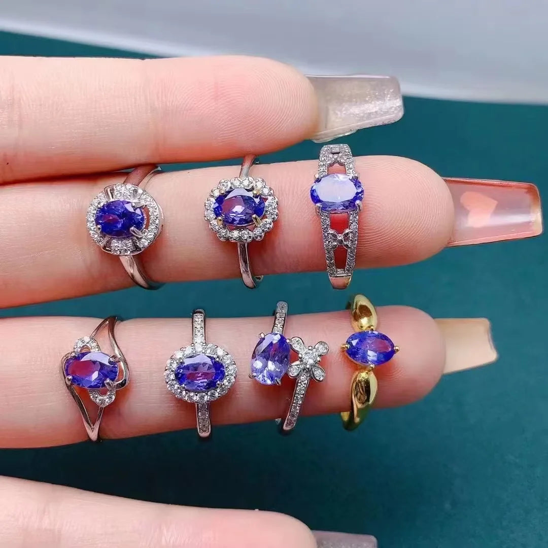 Classic Custom Gold Plated 925 Silver Jewelry Ring Natural Tanzanite Solitaire Oval Cut for Wedding Anniversary Party Engagement