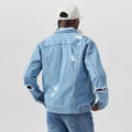 Factory Custom 100% Cotton Ripped Customized Denim Jackets Wholesale Designer Fashion Light Wash Distressed Denim Jacket Men