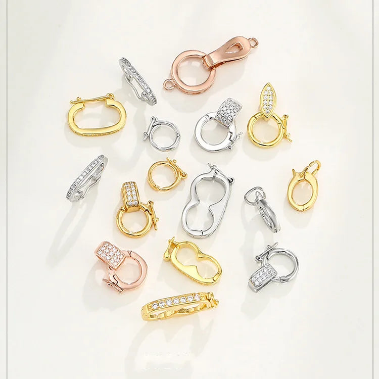Big Luxury Spring Clasp Lock 925 Sterling Silver Zircon Round Oval Clasp for 8-18mm Pearl Bracelet Necklace