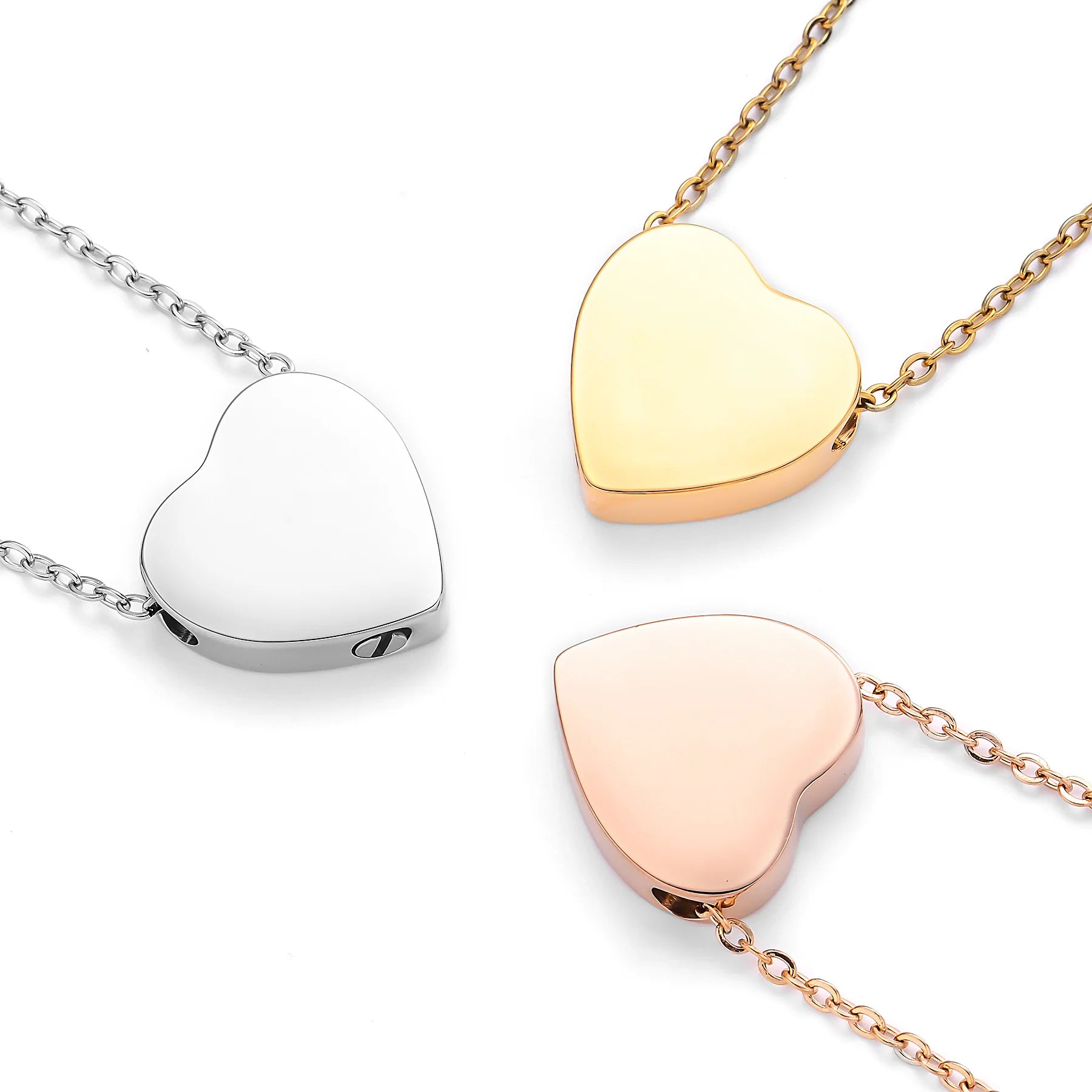 Wholesale Stainless Steel Blank Heart Cremation Urn Necklace Silver / Gold / Rose Gold Ashes Pendant Necklace with Custom logo