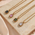 Wholesale Women Hip-Hop Luxury Titanium Steel 18k Gold Black Pink Green Gemstone Square Pendant Necklace