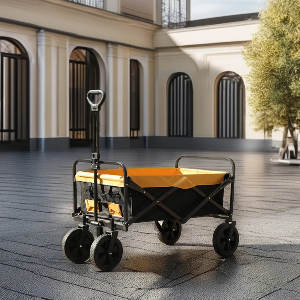 Large Capacity 8-Inch Narrow Wheel Folding Camping Trolley High Load-bearing Stall Small Sunshade Handcart Folding Table Storage