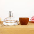 Custom Package Semi-circular Thick Bottom 30ml High-end Portable Glass Perfume Spray Bottle with Wood Cap
