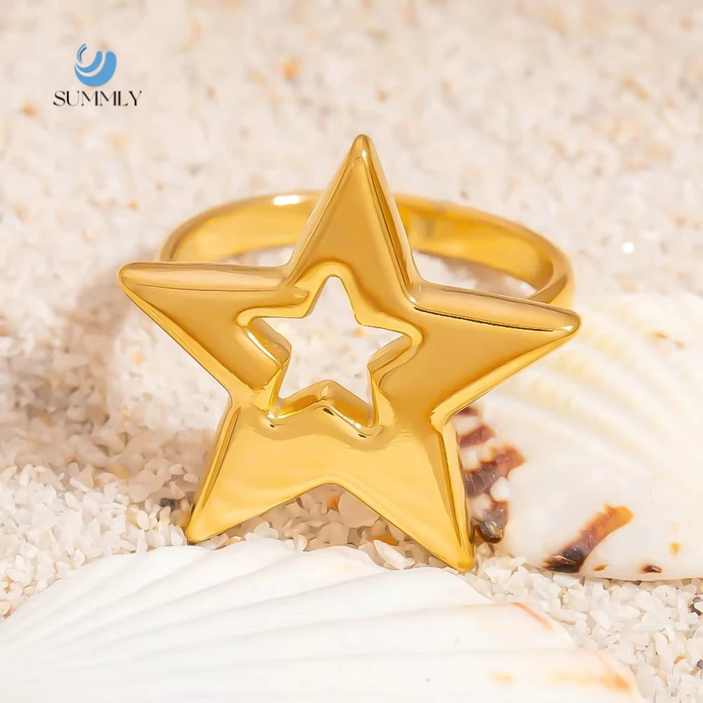 SUMMLY Vintage Wholesale Star-shaped Openwork Geometric18K Gold Plated Stainless Steel Ring Fashion Jewelry Manufacturer