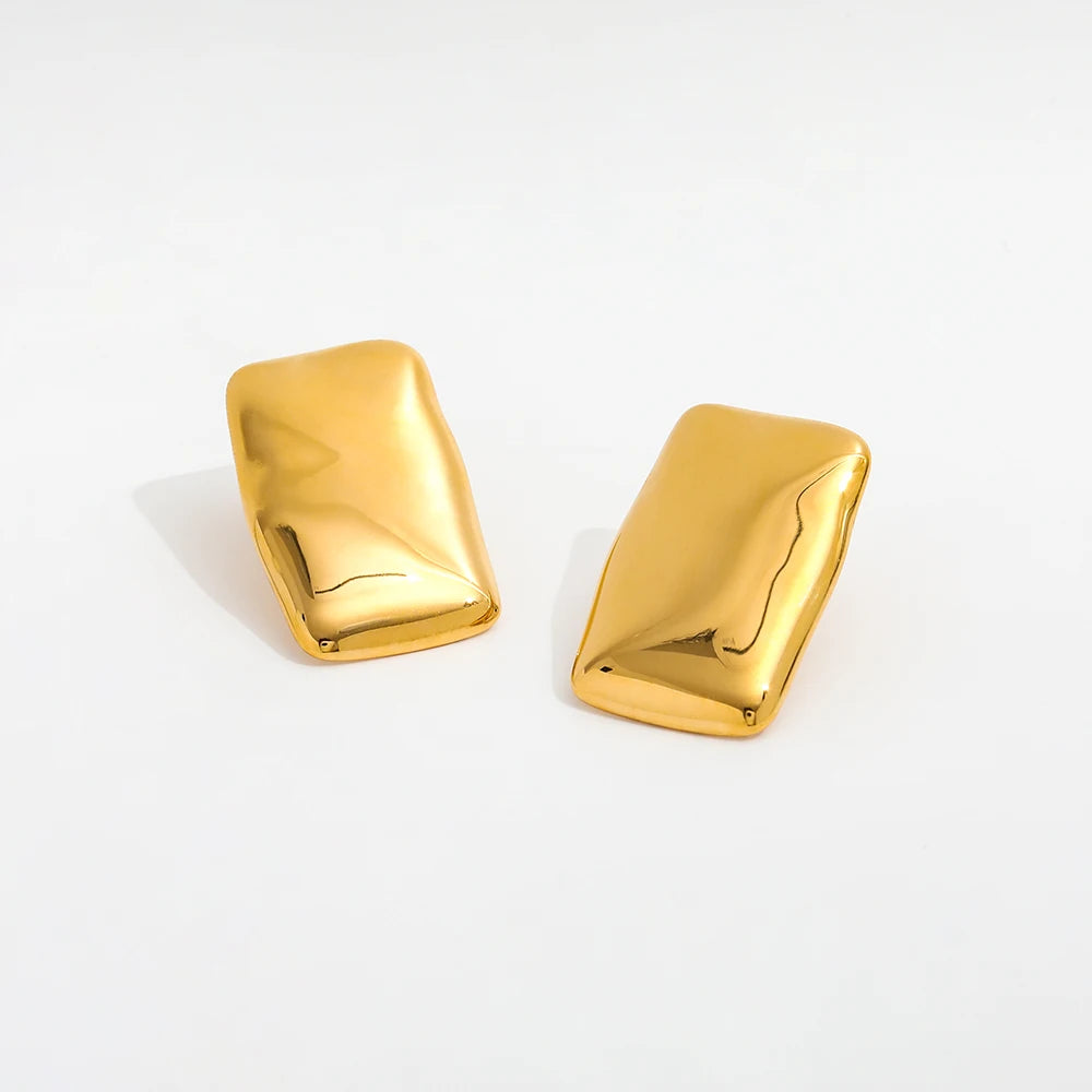 JOOLIM  High End 18K Gold Plated Smooth Shiny Polished Chunky Big Large Rectangle Stud Earrings Stainless Steel Jewelry for Wome
