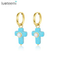 LUOTEEMI Geometric Huggie Clip on Hot Sale Earing Dangling Cross Dangle Stainless Steel Natural Stone Earrings