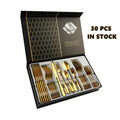 In Stock 30pcs Gold Western Flatware Sets Stainless Steel Cutlery Set Luxury Wedding Flatware in Gift Box Spoon and Fork Set