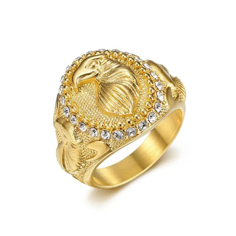 Hiphop Jewelry 18k Gold Plated Stainless Steel Eagle Rings for Men