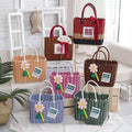 New Arrival Rustic Style Plastic Woven Handled Basket with Floral Decor for Fruits Vegetables Gift Storage