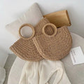 Half Round Vintage Grass Woven Paper Rope Bucket Handheld Coffee Cream Custom Logo Leisure Resort Beach Bag