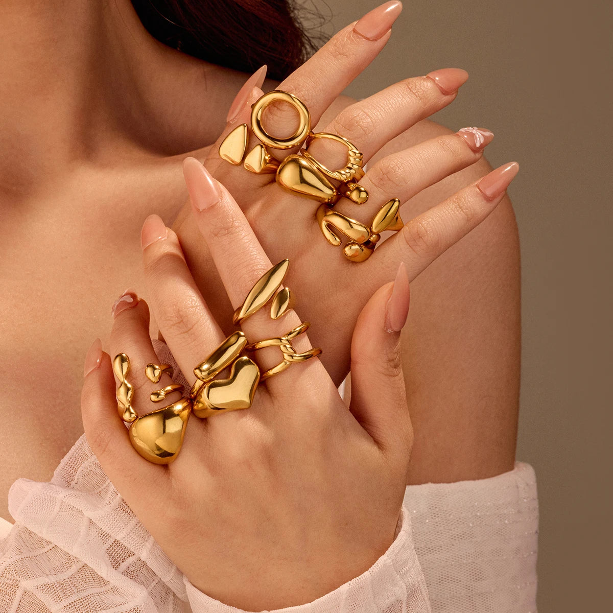 Modern New 18k Gold Plated Stainless Steel Waterproof Fashion Jewelry Adjustable Rings for Custom Stainless Steel Rings