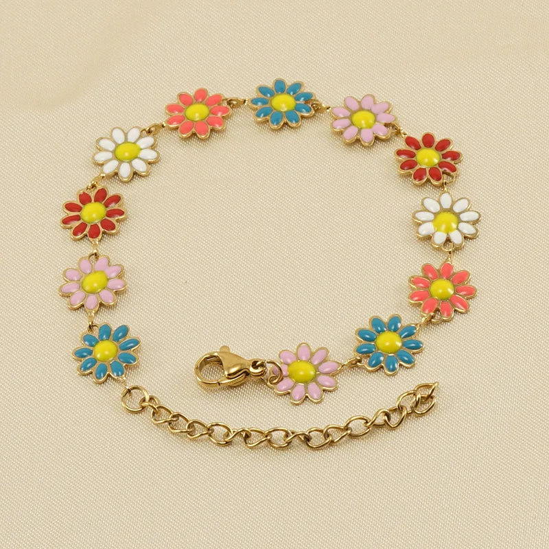 Creative Summer Stainless Steel 18K Gold Plated Classic Sunflower Daisy Statement Bracelet Unisex Jewelry