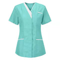 72% Polyester 21% Viscose 7% Spandex 200G EN Certified Waterproof Needle Detection Women's Nurse Short Sleeved Scrub Top Uniform