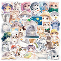 50 Pcs Ink Cat Graffiti PVC Self Adhesive Stickers for Helmet Handbag Phone Case Suitcase Refrigerator Guitar and Books