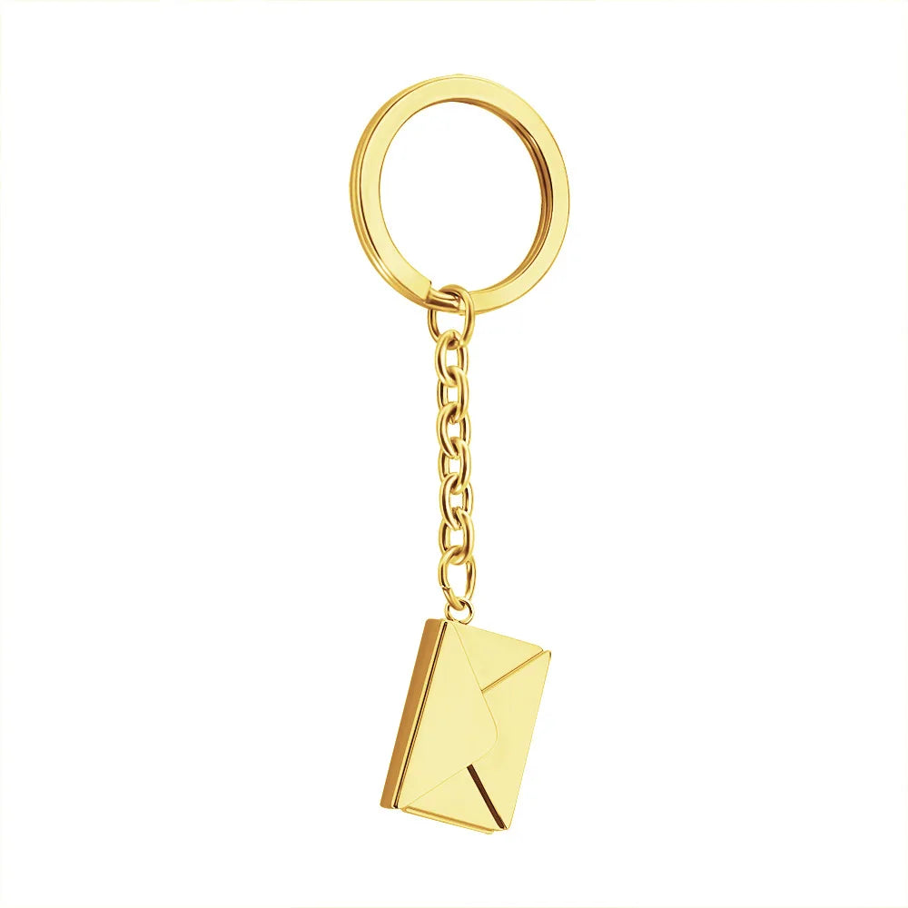 Hot Sale Stainless Steel Key Chain Mail Pendant Envelope Pendant Keychain with Inner Words