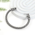 Nordic Men Jewelry Vintage Double Heads Twisted Cable Cuff Bangle Pulseira Adjustable Stainless Steel Wristband Viking Bracelet