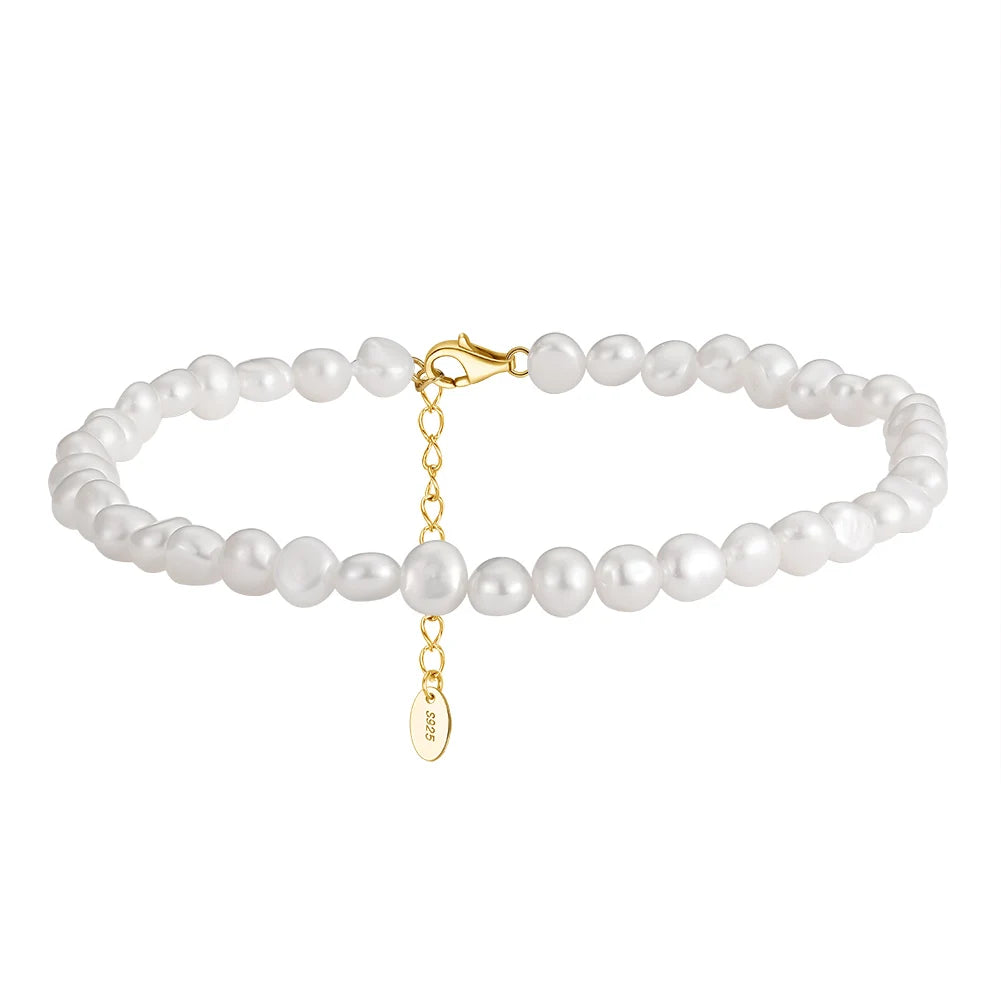 RINNTIN SA39 Silver Gold Natural Freshwater Pearls Chain Anklet Beach Adjustable Chain Anklet Foot Jewelry