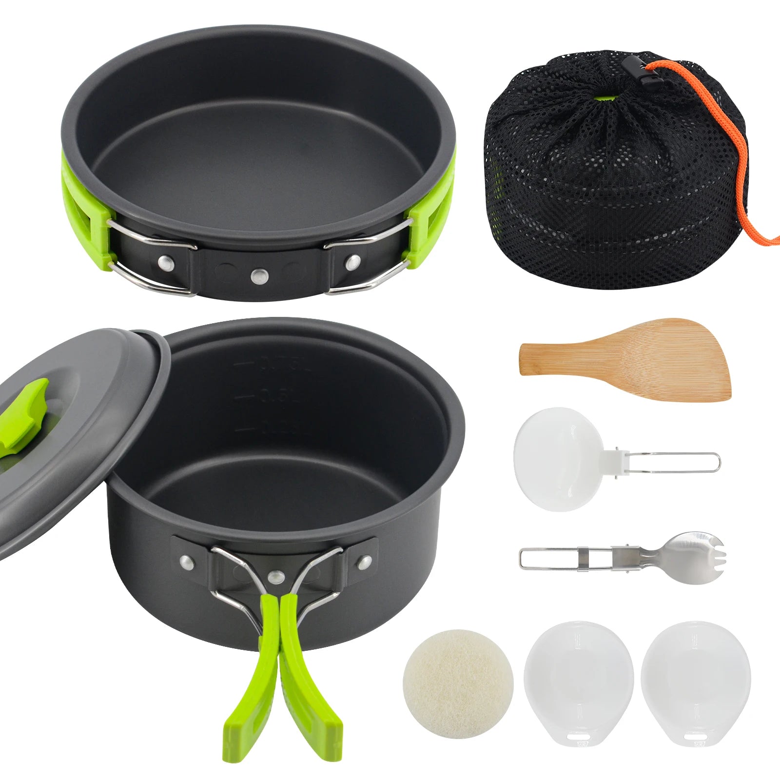 Outdoor Nesting Stainless Steel Cookware Set Ultra-Light Camping Pot/Pan Kit Compact Carry Bag for Backpacking Hiking