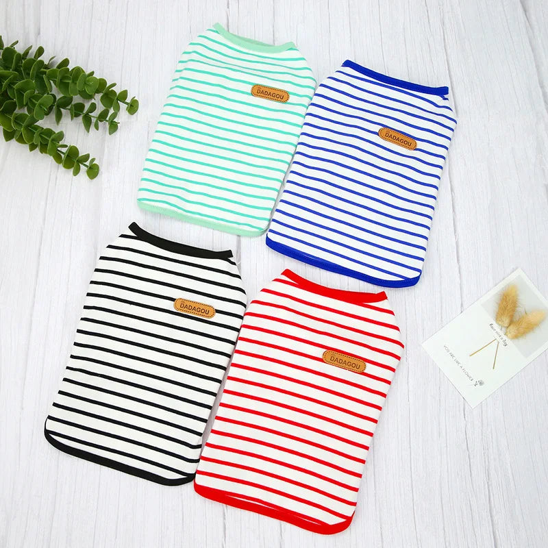 Ropa Para Mascotas Multicolor Stripe Shirt Casual Vests Cute Pet Dress Clothing Summer T-Shirt Cat Puppy Dogs Clothes Vest