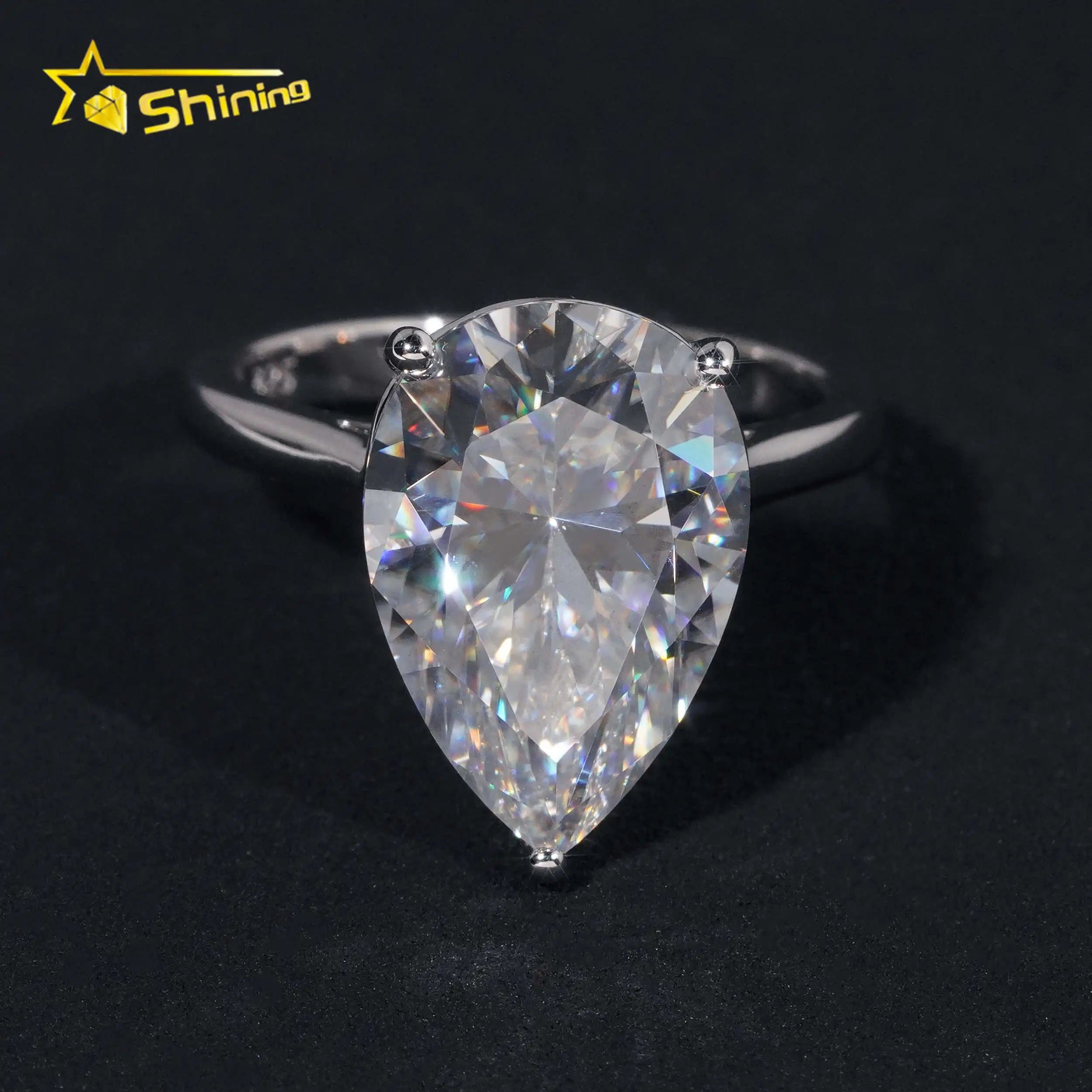 Classic Six Prongs Women Diamond Engagement Ring 925 Sterling Silver 11x16MM Pear Cut VVS Moissanite Wedding Ring
