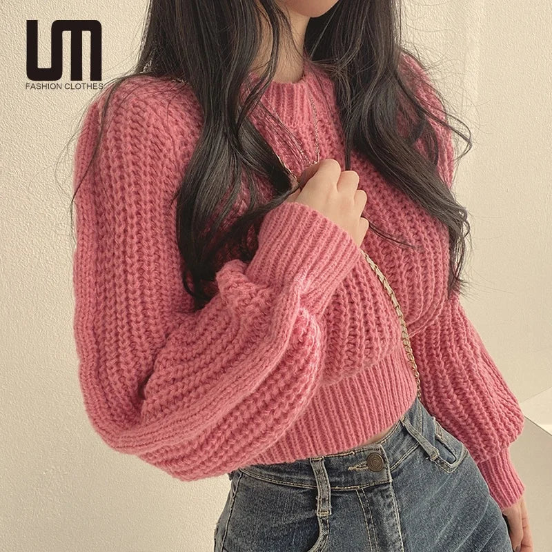 Liu Ming Hot Product Korean Fashion Sweet Casual Round Neck Loose Pullover Long Sleeve Sweater for Women