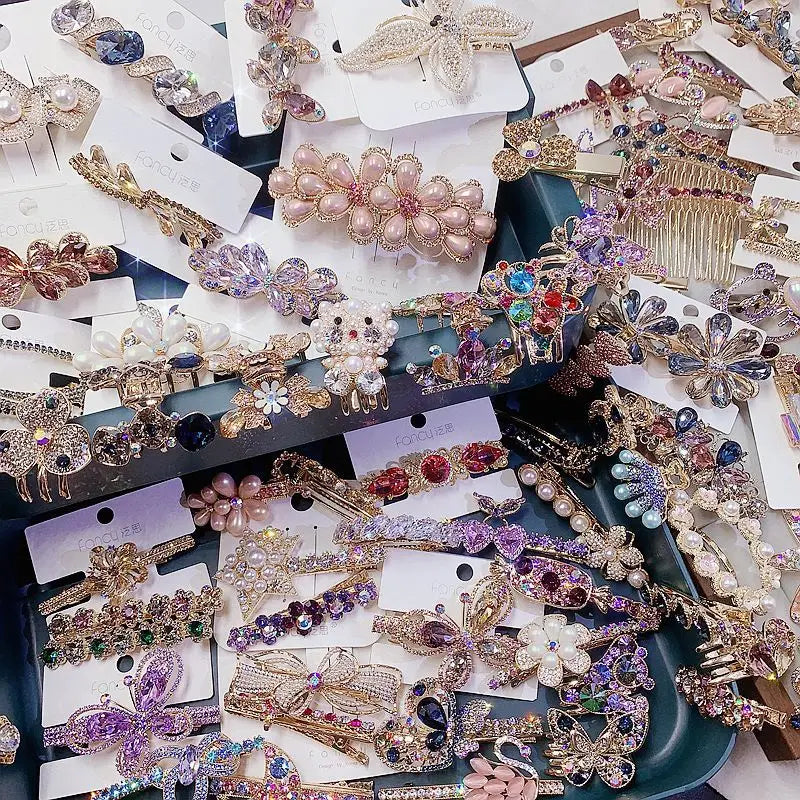 Luxury Super Shiny Zirconium Hairpin Clip Gorgeous Crystal Opal Pearl Ponytail Grabber Headband Rhinestone Hair Clutchers Clips