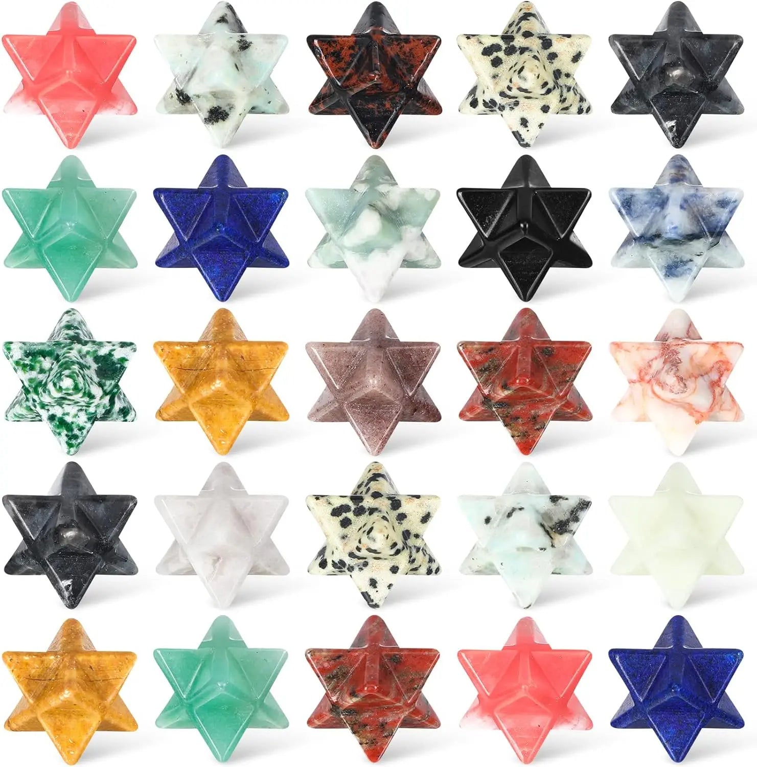 Merkaba Star Crystal Worry Stones Mini Healing Crystals Carved Chakra Quartz Stone for Witchcraft Meditation Balancing