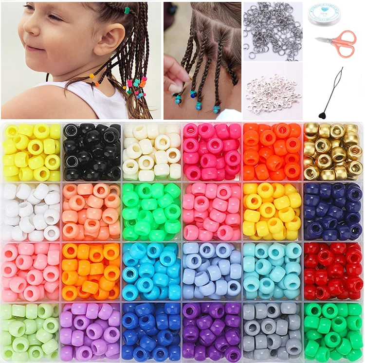 Custom Mixed Colors Acrylic Kids Hair Beads Accessories for Braids 24 Colors Rainbow Pony Hair Beads for Kids