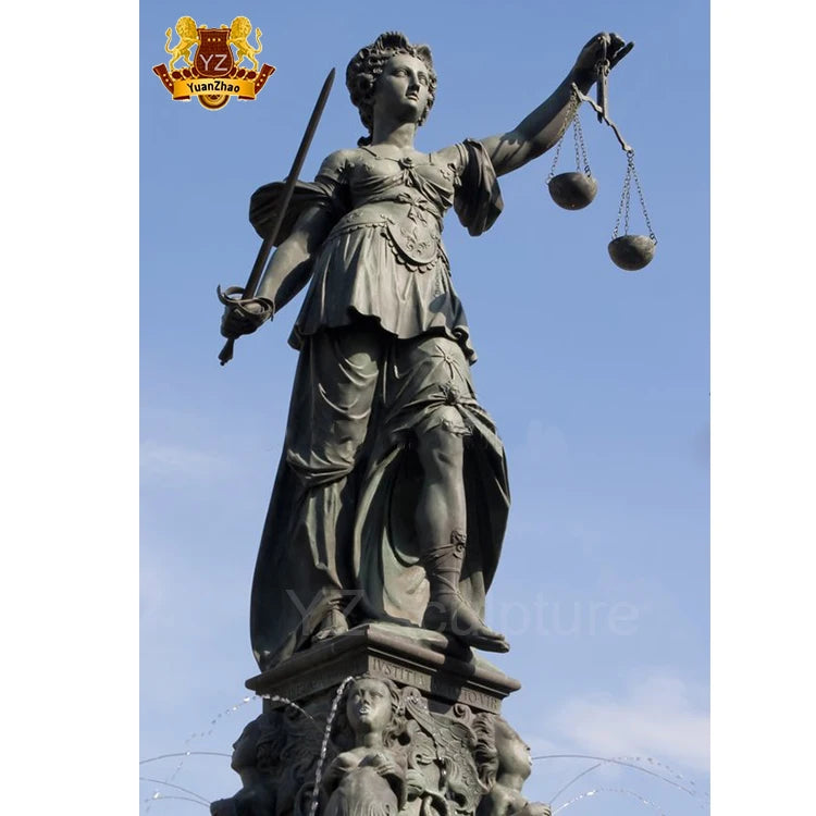 Custom Outdoor Decoration Metal Art Figure Sculpture Large Size Antique Bronze Brass the Goddess of Justice Statue