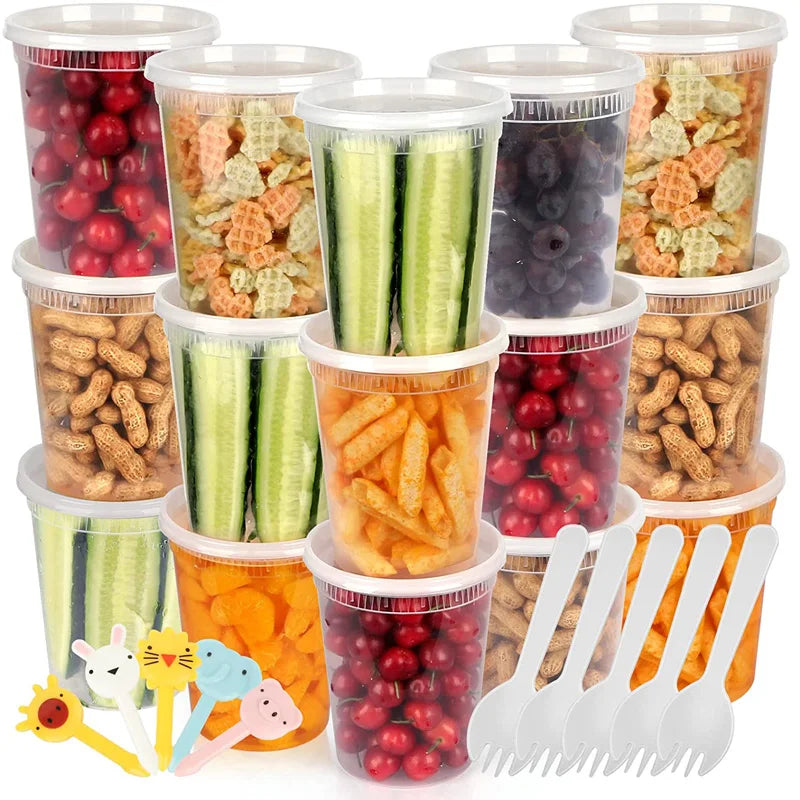 Leakproof Meal Prep Food Storage Containers Reusable Stackable Clear 8/12/16/24/32oz Plastic Soup Deli Container with Lid