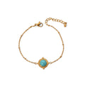 Blue Turquoise Titanium Steel Real Gold 18K Plated Vintage Women Bracelets Natural Stones Tarnish Free Jewelry