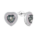 YH JEWELLERY 925 Sterling Silver Fashion Stud Earrings Rhodium Plated Heart Cut Green Moss Agate Stud Earrings for Women