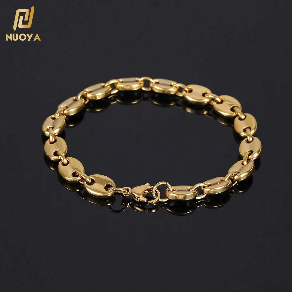NUOYA Custom Hip Hop Bangle Bracelet Stainless Steel Gold Plated Pig Nose Chain Link Jewelry for Women Fashion Gift Wholesale