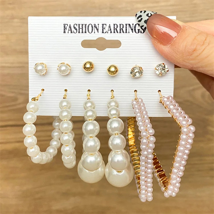 New Factory Trend Gold Plated Pearl Dangle Drop Earrings Big Geometric Statement Acrylic Hoop Earrings Set