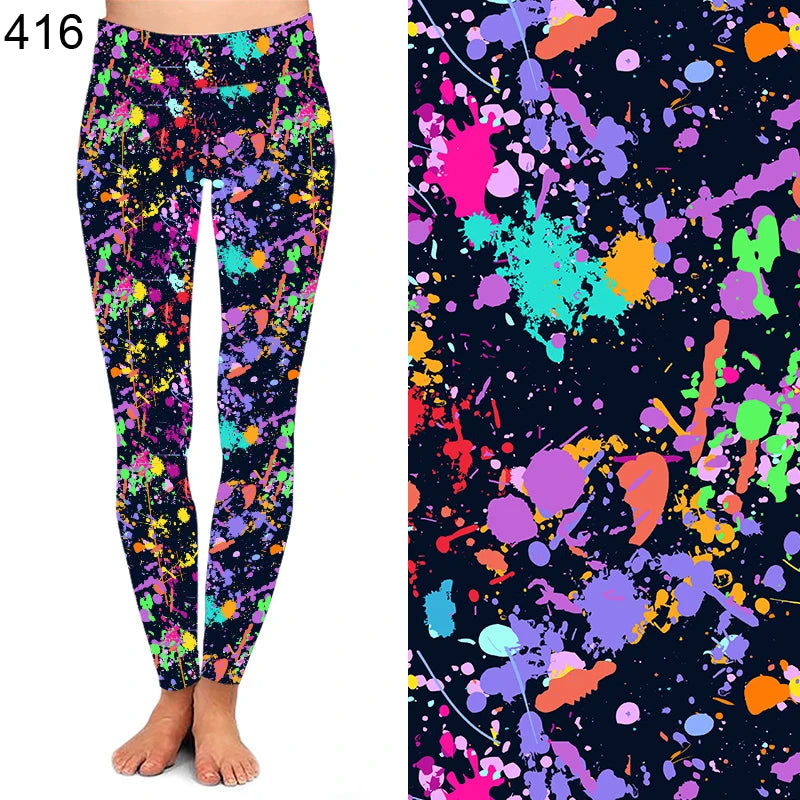 Hot Sale Custom Print Autumn Winter Dark Color Paint Splatter Printed Leggings Buttery Soft High Yoga Waist Leggings