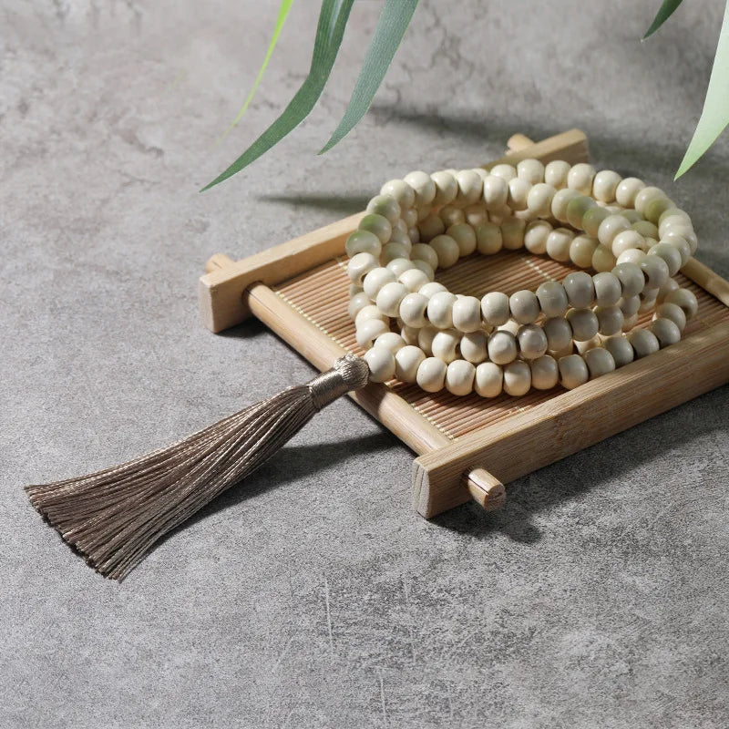 Ethnic Retro Handmade Long Tassel Natural Wooden Bead Necklace for Men Women