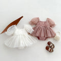 2025 Spring Summer Babys Solid White pink Long-sleeve Gauze Romper