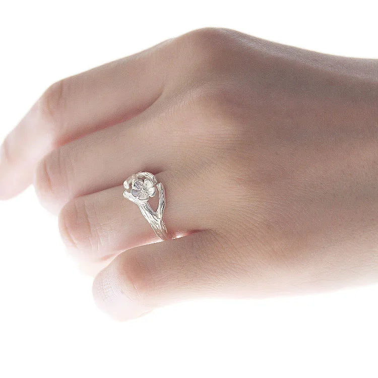 925 Sterling Silver Magnolia Flower Rings for Women Exquisite Adjustable Open Ring Silver Jewelry