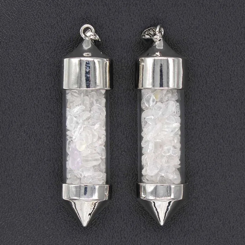 HZ Newest Accessories Natural clear Quartz Gravel Bullet-shaped Wishing Bottle Spirit Pendulum Drifting Bottle Pendant Gem Stones