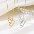 Hot Selling 925 Sterling Silver Geometric Double square Pendant Personalized Gold Diamond Necklace