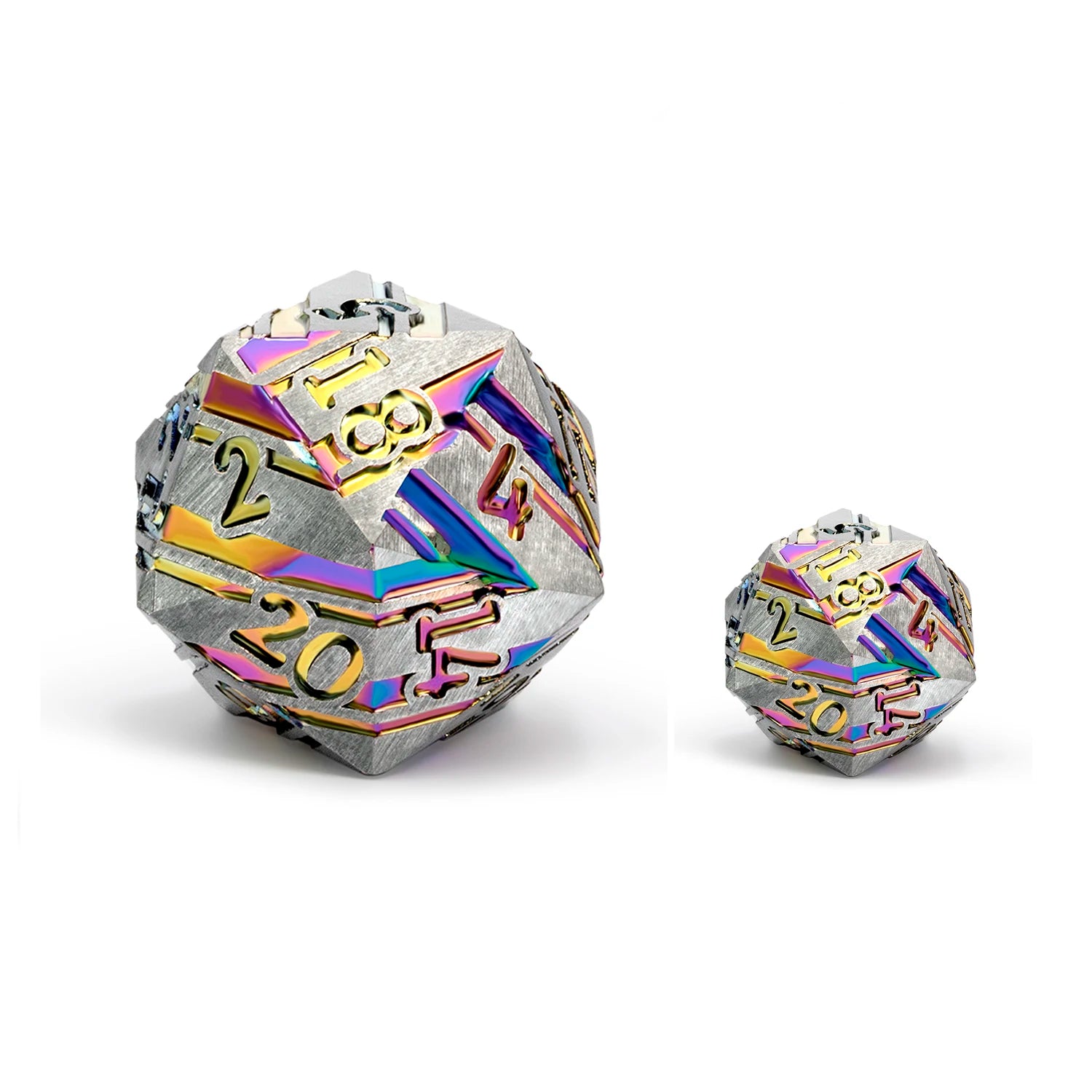 Factory Wholesale Giant Metal D20 33mm Game Die 20 Sided Dnd Dice Rainbow D&D Dice Purple Green Blue Stripes