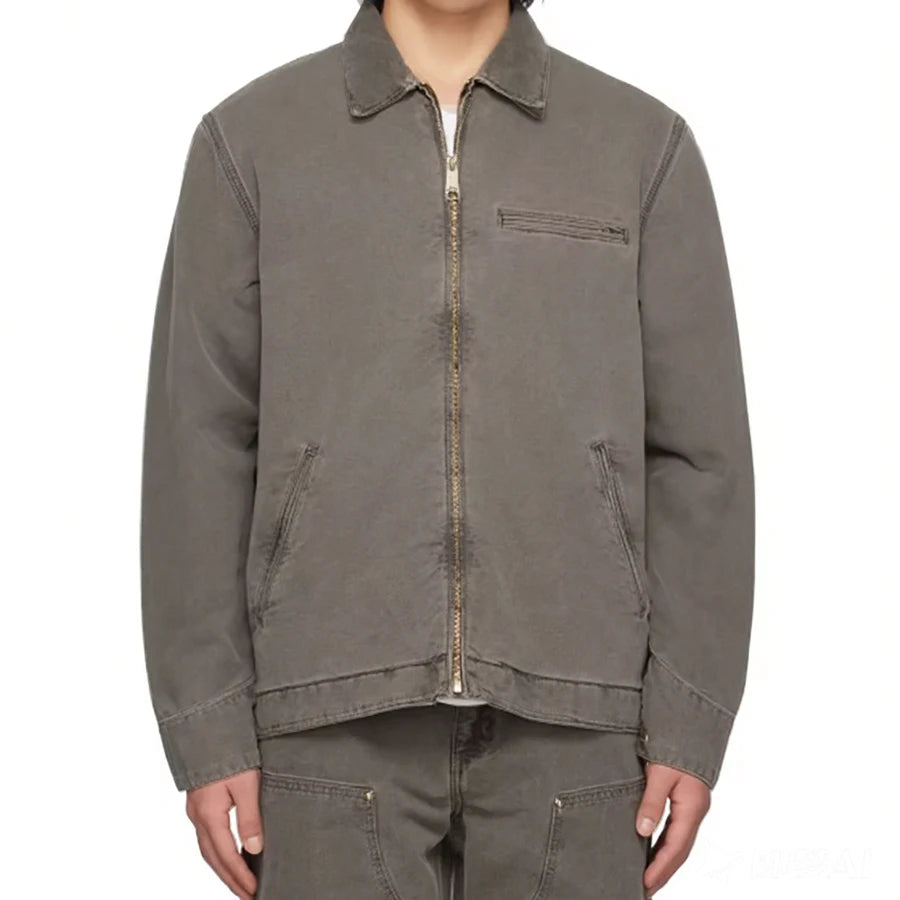 Custom 100% Cotton Workwear Jacket Heavyweight Windbreaker Cargo Jackets with Turn-Down Collar for Men
