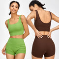 SHINBENE 2 Pieces Workout Activewear Ribbed U Neck Vest Scrunch Shorts Sets Fitness Yoga Suits for Women