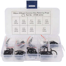 BAJUTU 100Pcs 65Mn Circlip Automobile Snap Ring Alloy Steel External Round Lip Buckle Fixed Clip Ring Classification Set