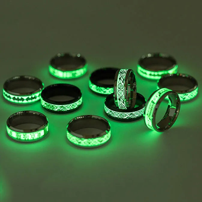 Multi Shape Glow in the Dark Dragon High Polishing Stainless Steel Ring Jewelry Set for Men Women