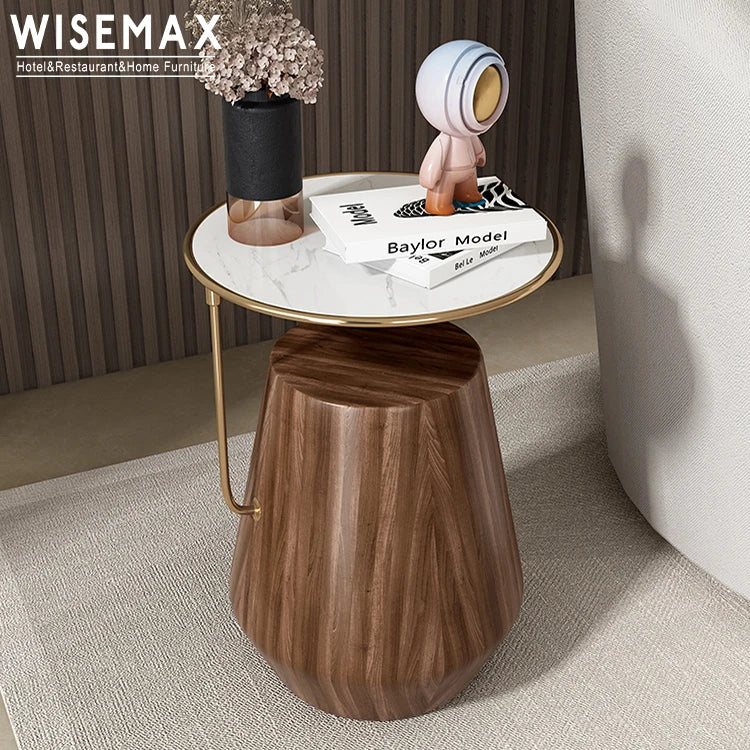 WISEMAX FURNITURE Designer Furniture Living Room Sofas End Table Corner Table Modern Home Decor Marble Top Solid Wood Side Table