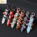 CSJA Natural 7 Chakra Beads Wrapped Healing Jasper Black Obsidian Crystal Stone Point Pendant for Making Necklace H133
