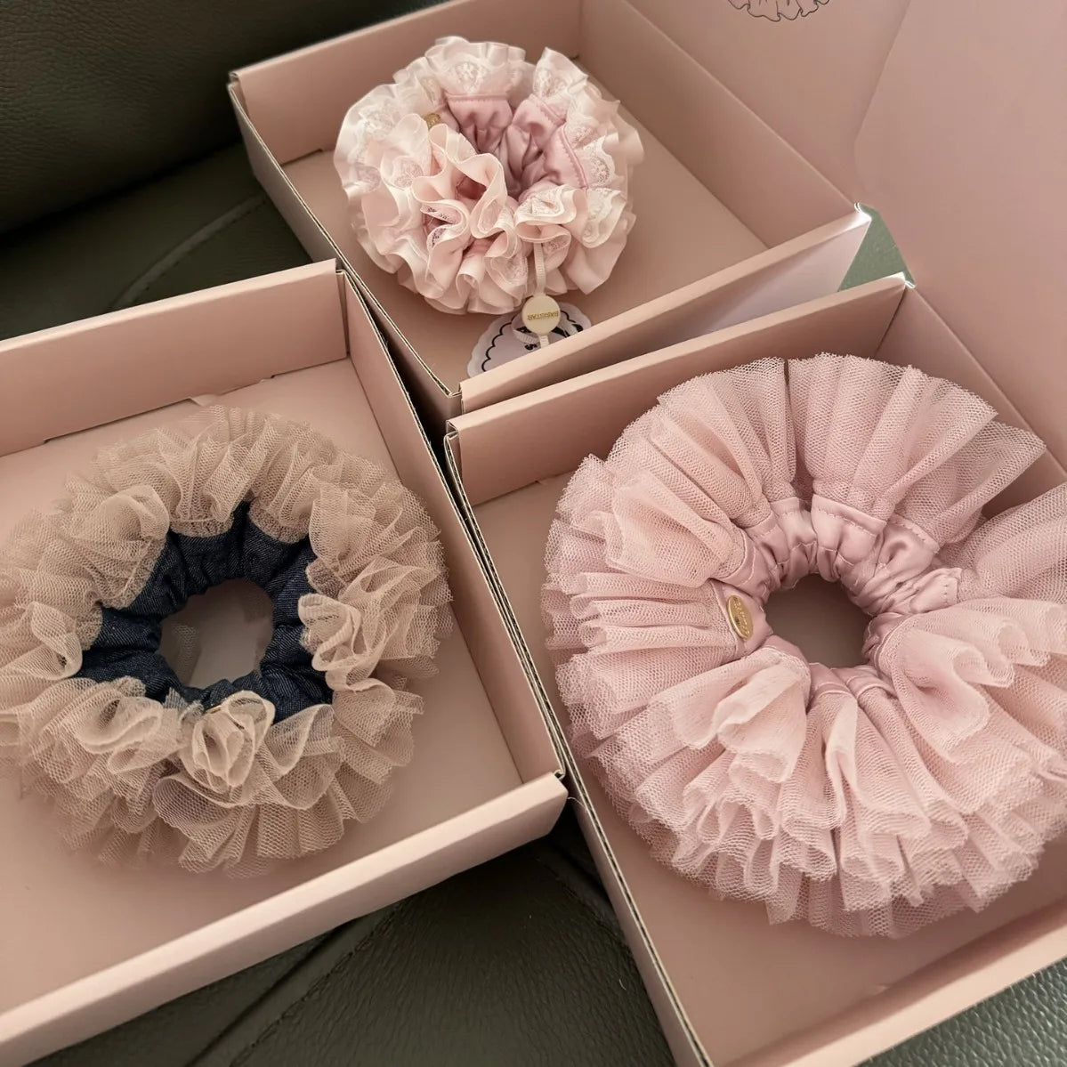 Princess Style Ballet Series Scrunchie Handmade Large Hair Tie French Heavy Craft Lace Fabric Featuring Swan Girl for Women's